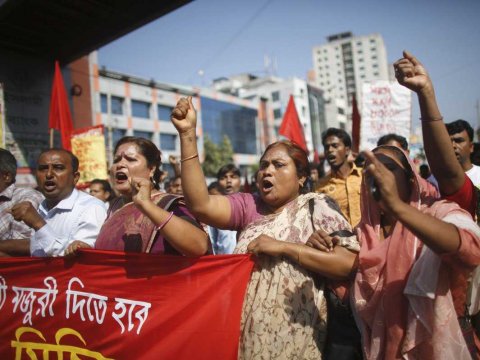 Bangladeshi garment workers demand better wages and safety regulations after the industrial disasters of the last year that have left thousands of workers dead. 