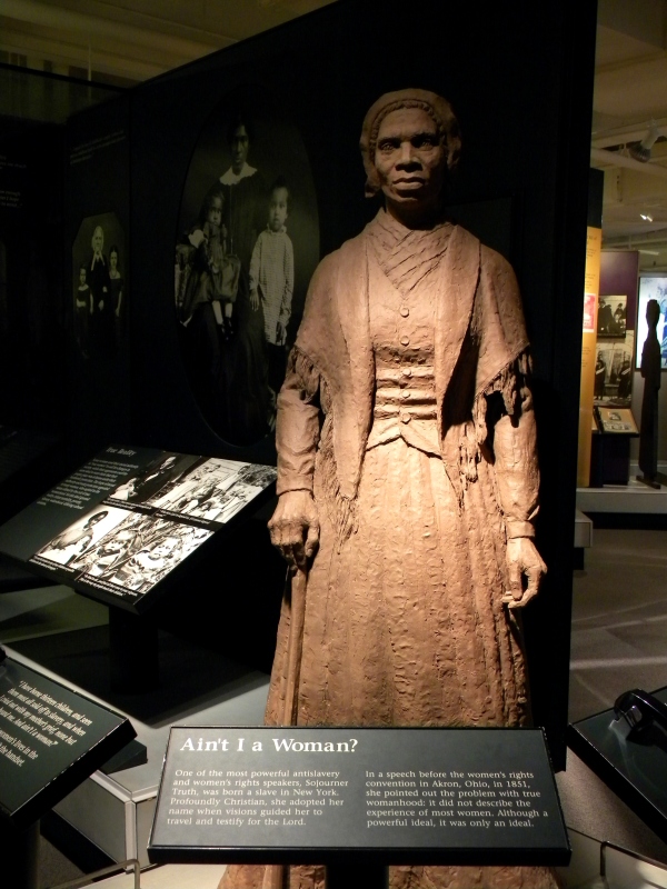 A statue of Sojourner Truth, whose famous speech "Aint I a Woman" highlights how race affects how we recognize womanhood and femininity (to read her speech, check out the link under Readings to the right). 
